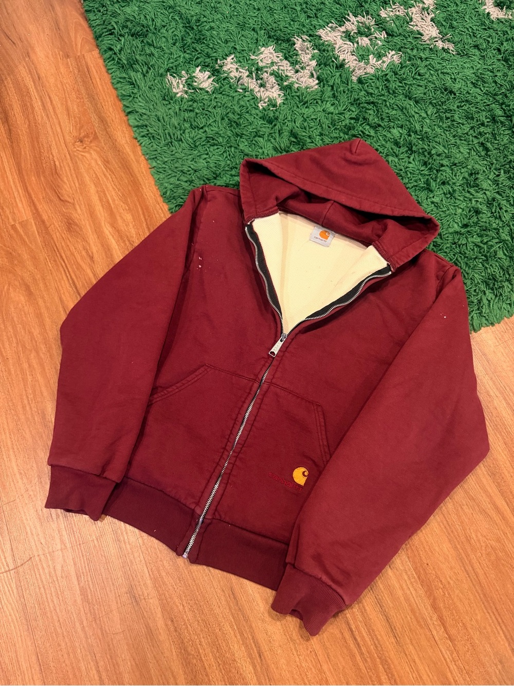 Carhartt - Vintage Thermal Zip Hoodie - Burgundy - Size M - Preowned